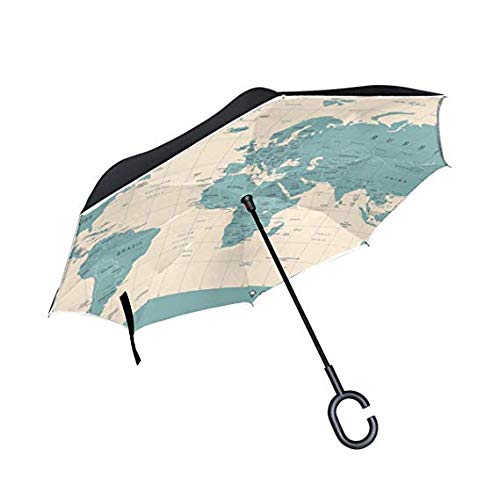 Parapluie inversé de golf double pliage avec poignée en C anti-UV