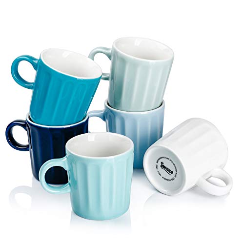 Sweese 410.003 Porcelain Fluted Espresso Cups - 3.5 Ounce - Set of 6, Cool Assorted Colors