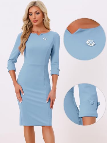 Image of Allegra K Work Dress for Women 3 /4 Sleeve Boat Neck Back Slit Sheath 2026 Professional Bodycon Business Casual Dresses