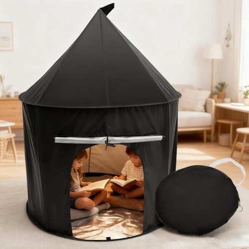 Caffney Kids Sensory Tent for 2 Person Pop Up Play Blackout Tents Helps with Autism SPD Anxiety Improve Focus Sensory Toy Tents for Children to Read Play and Relax 100 cm(Black)