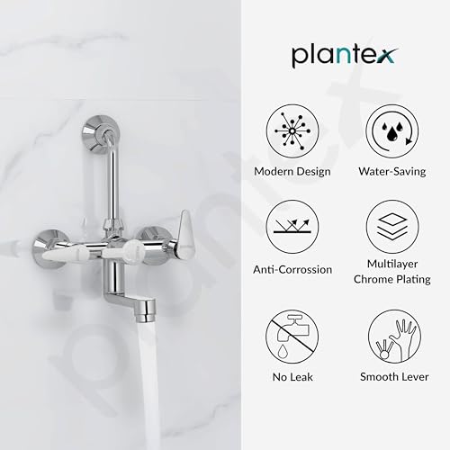 Image of Plantex Wall Mixer for Bathroom 2 in 1 with L-Bend Connector for Overhead Shower /Tap Mixer /Water Saving Nozzle Tap - 7 Year Manufacturer's Warranty (LEA-718-Chrome)