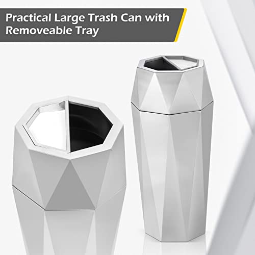 Image of Dyna-Living Trash Can Outdoor Commercial Garbage Can with Lid Stainless Steel Garbage Bin Open Top Industrial Trash Bin Indoor Large Trash Cans Silver