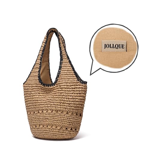 JOLLQUE Straw Bag for Women, Raffia Tote Woven Summer Purse Woven Shoulder Boho Bags, Crochet Vacation Beachy Handbag Purses with Zipper 2026 (Khaki) by JOLLQUE - Used condition - Image 7