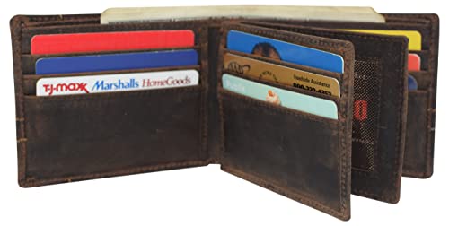 Wallets For Men RFID Blocking Vintage Leather Large Bifold Double ID Window Wallet With Box (Brown)4