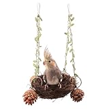 Copfeu Natural Rattan Nest Small Medium Large Bird Swing for Parrot Parakeet Cockatiel Conure Cockatoo Macaw Amazon African Grey Lovebird Finch Canary Budgie Cage Perch Toy (Medium)