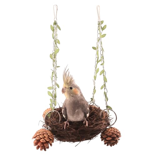 Copfeu Natural Rattan Nest Small Medium Large Bird Swing for Parrot Parakeet Cockatiel Conure Cockatoo Macaw Amazon African Grey Lovebird Finch Canary Budgie Cage Perch Toy (Medium)