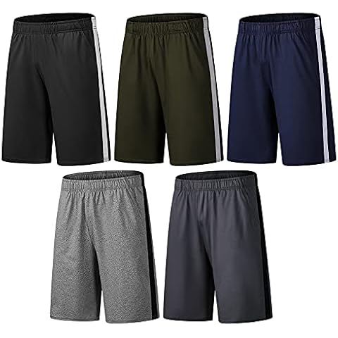 BUYJYA Men's Active Athletic Shorts 5 or 3Pack for Workouts Basketball Football Badminton Exercise Running Gym, Black-army Green-navy Blue-light Gray-dark Gray, Small Cover