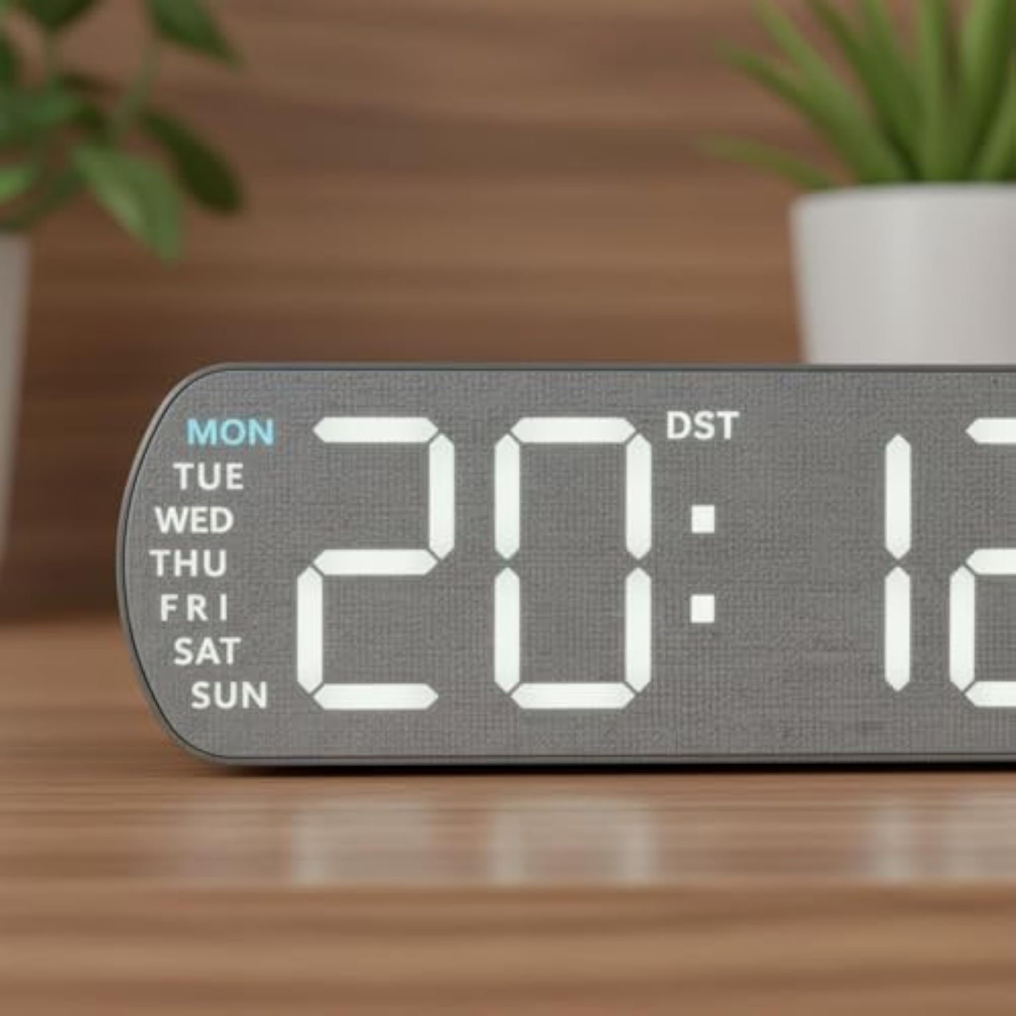 Multi-Function Digital Desktop Alarm Timepiece Wood Grain Finish