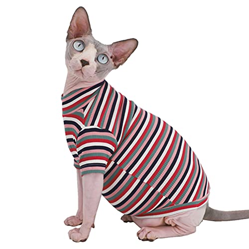 Sphynx Haarlose Katze, niedlich, atmungsaktiv, Sommer-T-Shirt, Baumwoll-T-Shirt, runder Kragen, Weste, ärmellos, für Katzen und kleine Hunde, Größe M (1,8-2,5 kg), Rosa in Dunkelheit Cover