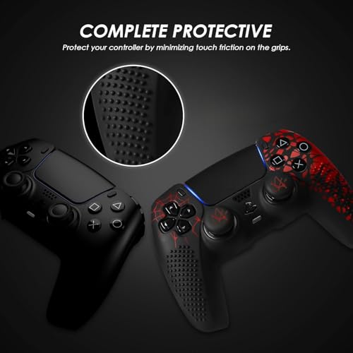 Image of Meyaar Anti-Slip Silicone Cover for PS5 Controller with Thumb Grip Caps & Touchpad Sticker Made for PS5 Controller Only. (Bloodline Black (2 Pack))
