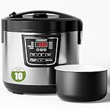MOOSUM 20 Cup Cooked (10 cup uncooked) Rice Cooker with 8 Functions, Healthy Cooking Ceramic Coating Pot, Removable Inner Cover with Steamer, Silver