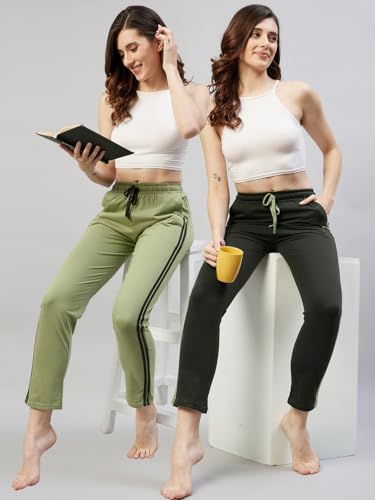 Image of BLINKIN Women Cotton Stribed Casual Style Pyjamas|Lowers With 2 Side Pockets : Ideal For Night Wear & Comfort Wear - The Ultimate Relaxed Fit Track Pants (Combo-608)