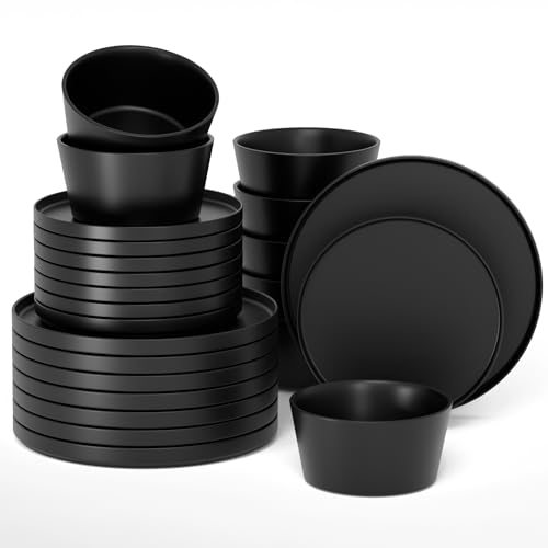 MIAMIO - Juego de vajilla para 8 / Juego de 24 piezas de gres moderno/Vajilla – Apta para lavavajillas y microondas – Colección Luxe (Negro, Vajilla (24x)) MIAMIO - Juego de vajilla para 8 / Juego de 24 piezas de gres moderno/Vajilla – Apta para lavavajillas y microondas – Colección Luxe (Negro, Vajilla (24x))