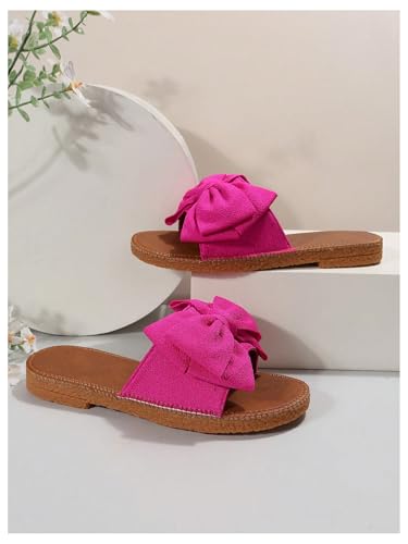 Image of GORGLITTER Women's Bow Flat Sandals Open Toe Slip On Slide Slipper Shoes | Sandals Women Comfortable, Dressy Sandal Women, Y2k Shoes, Dress Slippers for Women, Flats