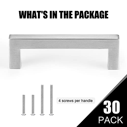 Czc Home 30 Pack 4.5 Inch Drawer Pulls Set, Stainless Steel Square Cabinet Handles, 4" Hole Center Cabinet Pulls For Kitchen Dresser Cupboard With 2 Sizes Screws Brushed Nickel #TOP6