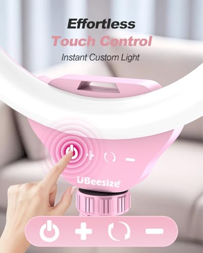 Image of UBeesize 12'' LED Ring Light with 62'' Tripod Stand, Selfie Ring Light for Video Recording, Live Streaming, TikTok & YouTube, Compatible with iPhone & Android (Pink)