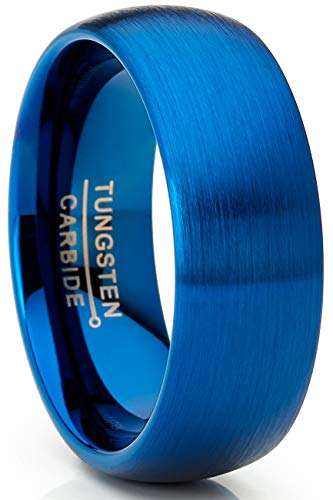 Metal Masters Co. Men's Blue Tungsten Carbide Wedding Band Ring Dome 8MM Brushed Comfort-Fit High Polish