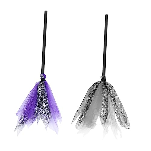 SEWOART 2pcs Witch Broom Witch Costume Party Decor Halloween Broom Ornament Halloween Party Costume Masquerade Broomstick Halloween Costume Broom Cosplay Broom Props Toy Broom Stick Mesh
