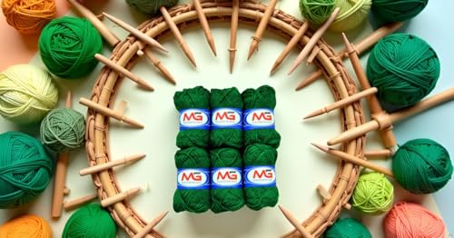 Image of M.G Enterprises Leaf Green Wool Ball Hand Knitting Art Craft Soft Fingering Crochet Hook Yarn, Needle Knitting Thread Dyed - Pack of 10