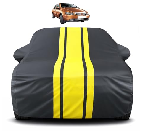 Image of Auto Hub Car Cover Compatible with Tata Indigo CS with Mirror Pocket, Soft Cotton Lining, Indigo CS Car Cover Waterproof - Yellow-Black