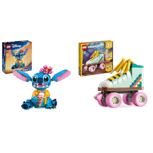 LEGO | Disney Stitch Juguete de Construcción de la Figura Articulada del Personaje de la Película & Creator 3 en 1 Patín Retro Convertible en Mini Monopatín o Radiocasete de Juguete Articulados