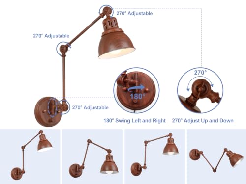 Image of GOODATE 1 Pack Plug in Wall Sconce with Remote, Dimmable, Adjustable Colors, Swing Arm Wall Lamp, Plug in Wall Light with Timer & Night Light (Walnut Finish, with Bulb+Remote)