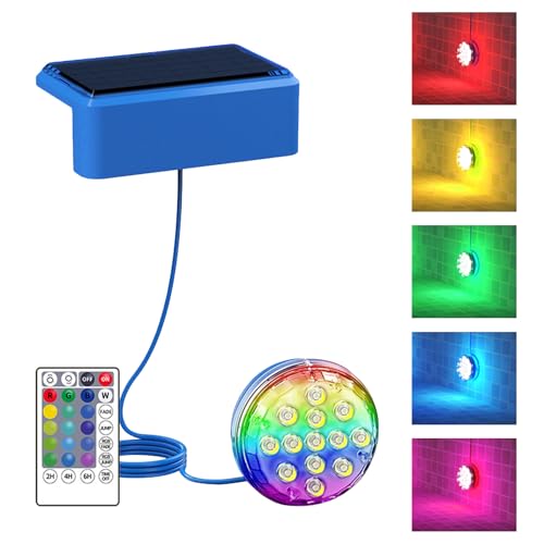 Genérico Luz Solar para Piscina - Luces Solares para Fuente con Temporizador | Iluminación Subacuática Impermeable Decoración para Exteriores Jardín Terraza Spa Fiesta Nocturna