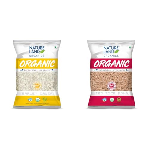 Image of Natureland Organics Barley Dalia 500 Gm (Pack of 4) Total 2Kg - Organic Dalia & Red Rice Poha 500 Gm (Pack of 3) - Organic Healthy Poha