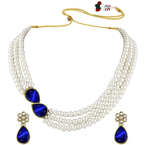 Image of Peora Faux Pearl Crystal Necklace & Jewellery Set Gift for Women