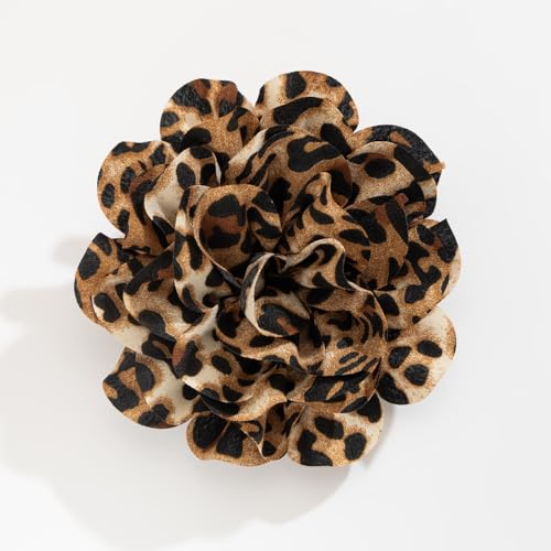 Image of Dainty Leopard Print Flower Brooch - Large Lapel Pin, Delicate Elegant Handmade Satin Fabric Brooch for Women Wedding Party Dance Clothes Accessories