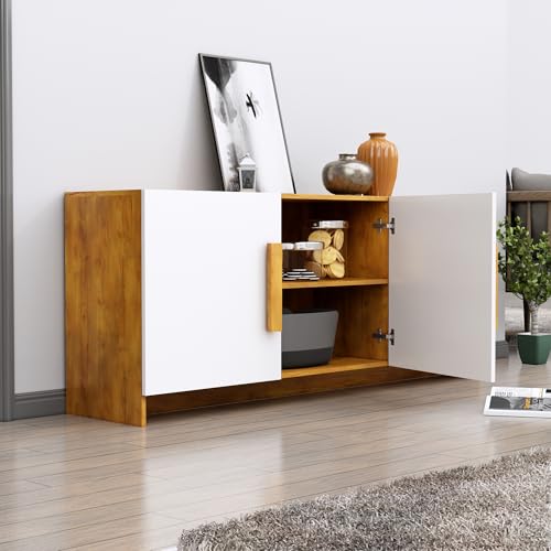 Image of Bniture Wooden Storage Cabinet for Living Room Large | Wooden Sideboard Cabinet with 3 Door | Multipurpose Storage Cabinet Organizer for Home Hallway, Bedroom & Kitchen | Giant Wood & Frosty White