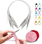 10Pcs Knitting Needles Set 32 Inch Stainless Steel Circular Knitting Needles Set Fixed Circle Needles for Hats, Socks, Baby Booties (2mm,2.5mm, 3mm,3.5mm, 4mm, 4.5mm, 5mm, 6mm, 7mm, 8mm)