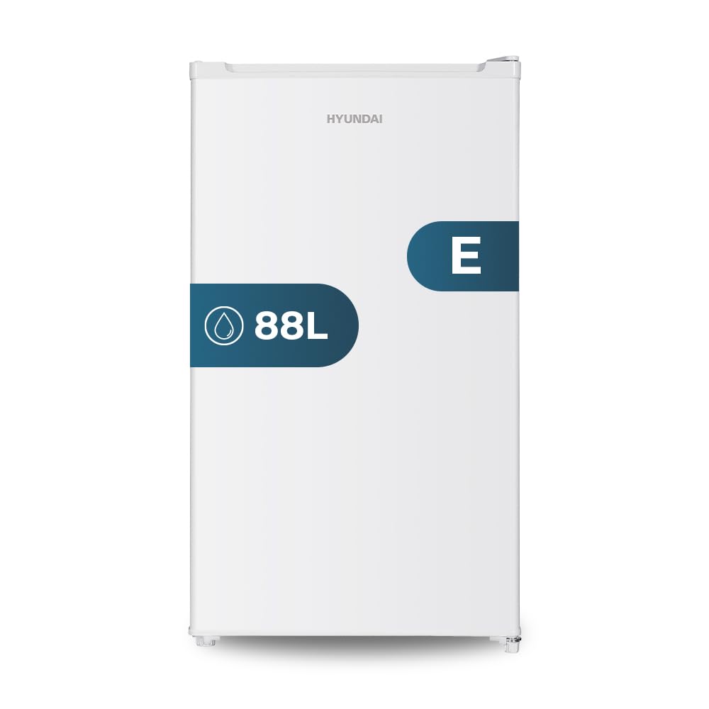 HYUNDAI Réfrigérateur blanc, 1 porte HR84500E, capacité 88 litres, cyclique, faible bruit, porte réversible, ouverture type panneau, classe énergétique E