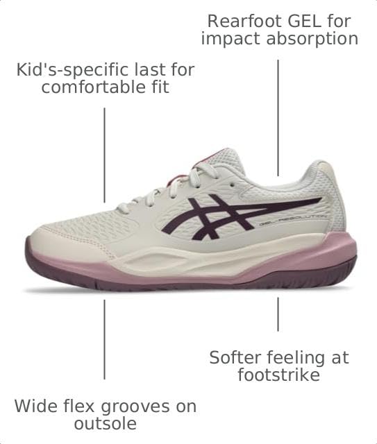 ASICS Kid's Gel-Resolution X GS Tennis Shoes, 4.5, Soft Oat/Dark Aubergine - image 3