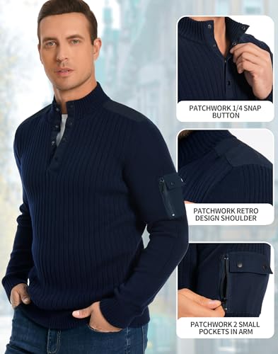 Pioneer Camp Men's Cable Knit Pullover Sweater Casual Long Sleeve Stand Collar Snap Button Knitted Sweaters Fall Winter3