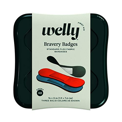 Welly Bandages - Bravery Badges, Flexible Fabric, Adhesive, Standard Shape, Solid Colors - 48 Count