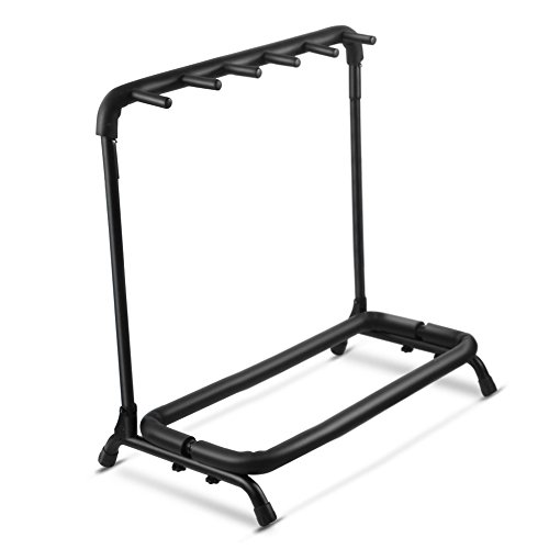 Flexzion Multi Guitar Stand Rack 5 Multiple Holder - Universal Instrument Display Stand, Folding Padded Storage Organizer, Band Stage Bass Slot for Electric Acoustic Guitars Ukulele Music Instruments