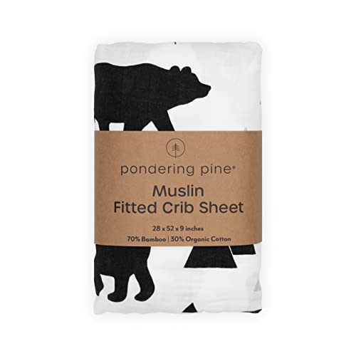 Organic Muslin Fitted Crib Sheet - Organic Cotton And Bamboo Crib Sheet For Standard Crib And Toddler Mattresses, Soft And Breathable, Woodland Baby Bear, 28”X52” #TOP6