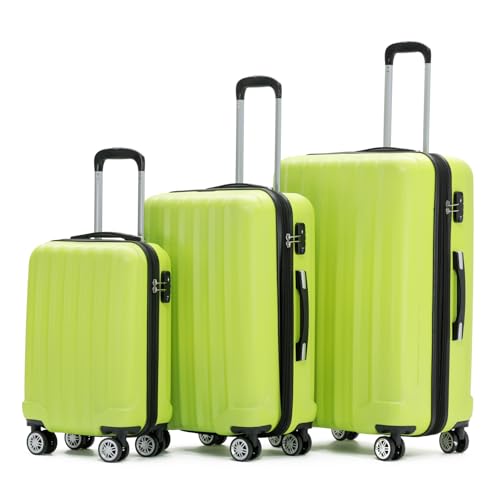 BEIBYE TSA-Schloß 2080 Zwillingsrollen 3 TLG. Reisekofferset Koffer Kofferset Trolley Trolleys Hartschale (Grün)