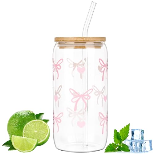 YYTECH Bicchiere in vetro con coperchio e cannuccia, Tazze in Vetro a Forma di Lattina, Tazza da Caffè Ghiacciata, Bicchieri da Caffè Ghiacciato,per Soda,Smoothie,Bubble Tea,Cocktail