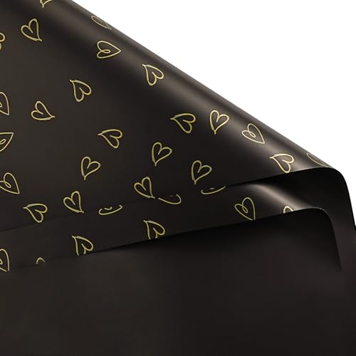 WRAPAHOLIC 20 Sheets Flower Wrapping Paper - 22.8 x 22.8 inch Black Love Design Water-Resistant Floral Bouquet Wrapping Paper Florist Supplies Packaging for Wedding Birthday Gift DIY