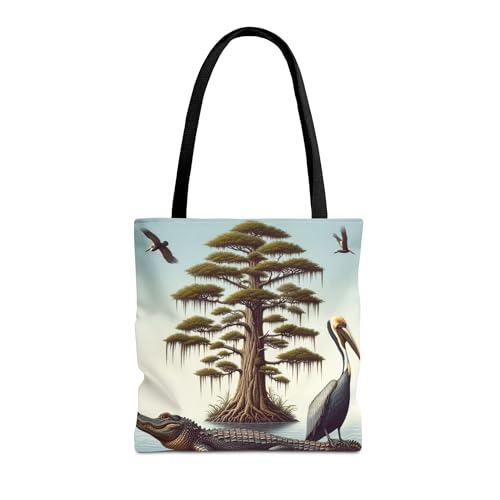 Premium Tote Bag with Reinforced Stitching - Alligator, Cypress Tree, Brown Pelican - Symbols of Louisiana