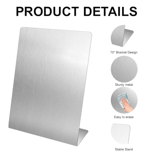 2 Pcs Magnetic Bulletin Board with Stand Metal Tabletop Memo Board Magnet Menu Easel Board Stainless Steel Display Stand for Office Home Kitchen School 10.4 x 6 in image 6