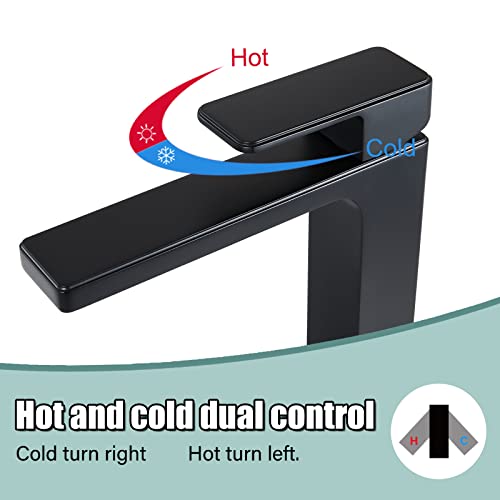 Vessel Sink Faucet Matte Black Bathroom Sink Faucet Tall Body Vessel Bowl Tap Single Handle 1 Hole Lavatory Vanity Mixer Bar Tap Pop Up Drain Tall Spout Deck Mount Brass Tall Black Bathroom Faucet #TOP4