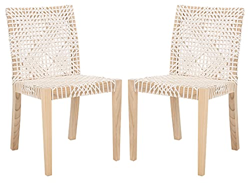 SAFAVIEH Home Collection Tyria White Woven Leather/Natural Teak Living Room