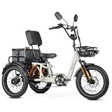 TINIOVER River Full Suspension Folding Electric Tricycle for Adults,20MPH 100 Miles 20×3 inch Fat...