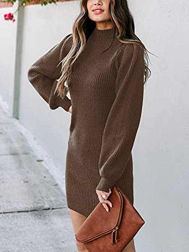 ANRABESS Womens Cowl Neck Cable Knit Long Sleeve Winter Sweater Bodycon Mini Dress A145zongtuo-M Brown - Image 4