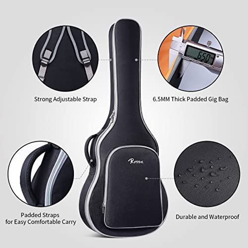 Rosen Solid Top Dreadnought Acoustic Guitar 41 Inches Spruce Guitar Beginner Bundle With Book, Padded Bag, Strings, Picks, Tuner, Hexwrench, Strap, Polishing Cloth, Blue #TOP4