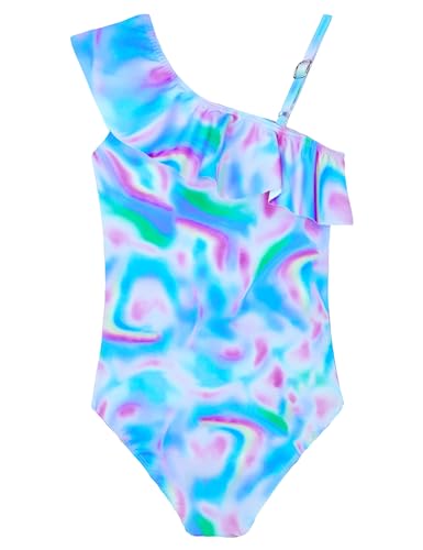 Image of Snowheart Girls Swimsuit Adjustable Shoulder Strap UPF50+ One-Shoulder Ruffle Bathing Suit 3-12T