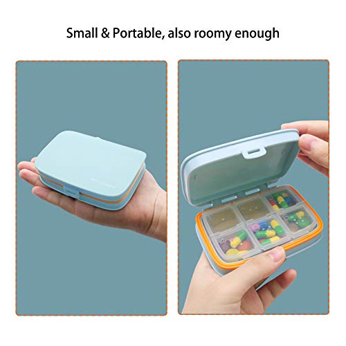 HRX Package Travel Pill Box Moisture Proof, Portable Purse Pill Case Holder Medicine Container with 6 Detachable Compartments